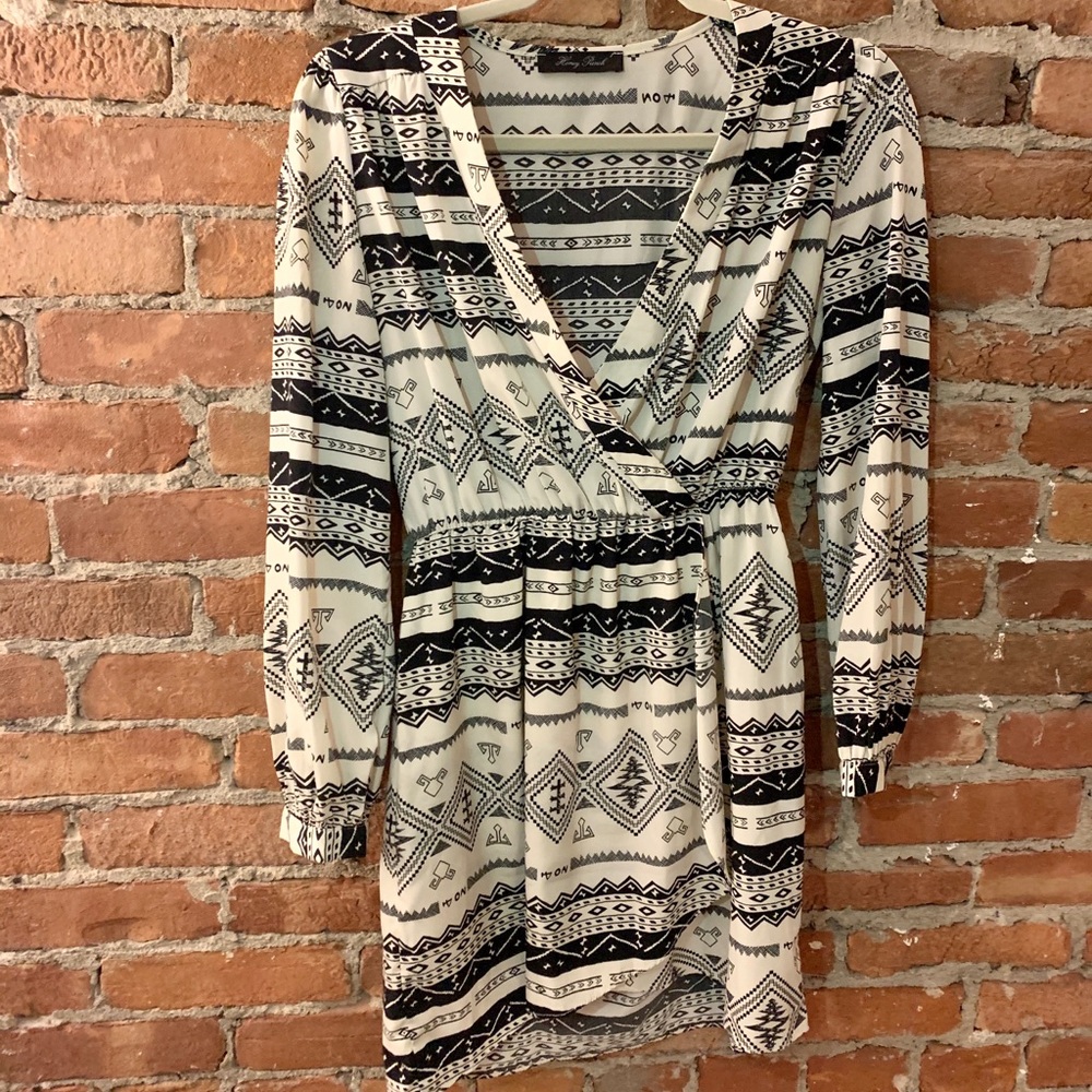 Honey Punch Black & White Aztek Dress - Size Small